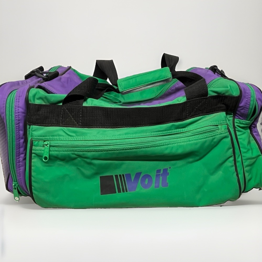 Vintage 90s Voit Nylon Gym Duffel Bag - Purple & Green Retro Colorblock